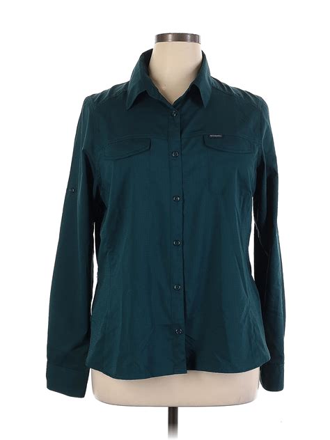 Columbia 100 Polyester Teal Long Sleeve Blouse Size Xl 59 Off Thredup