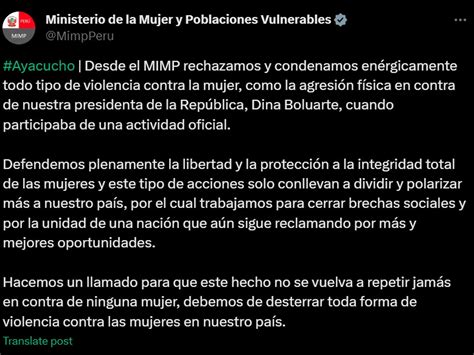 Dina Boluarte Fue Agredida En Ayacucho Premier Otárola Y Su Gabinete Ministerial Rechazan