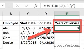 How To Calculate Years Of Service In Excel