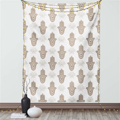 Hamsa Tapestry, Middle Eastern Culture Faded Floral Background Mandala