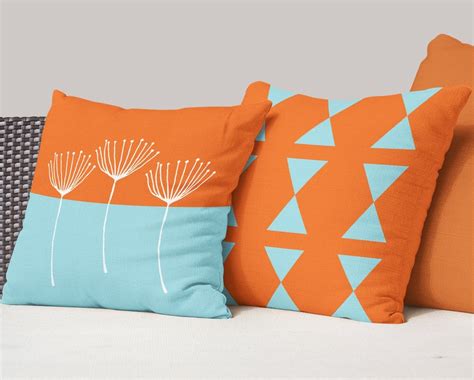 Burnt Orange Teal Blue Throw Pillow Modern Mix and Match | Etsy