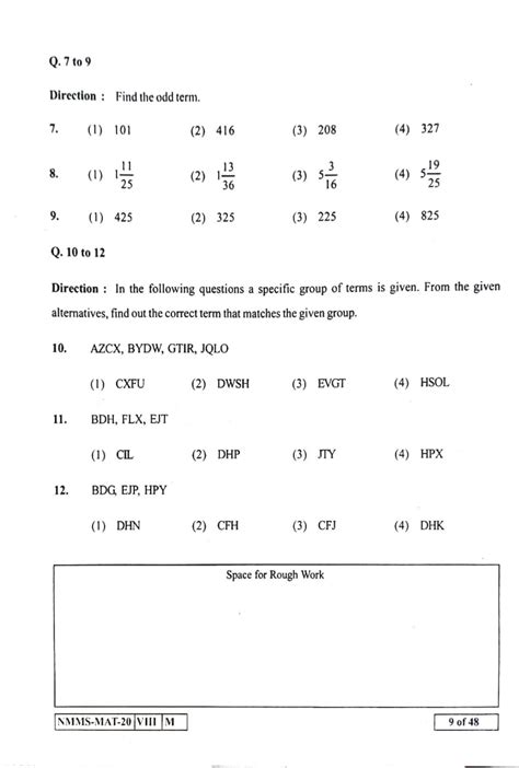 Mat Marathi Class Maharashtra Nmms Question Papers