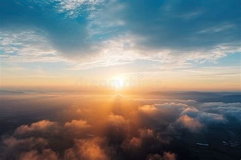 Amazing Plane Aerial View 180 Degrees Panoramic Of Morning Sunrise