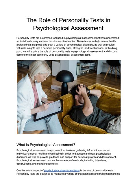 The Role Of Personality Tests In Psychological Assessment By