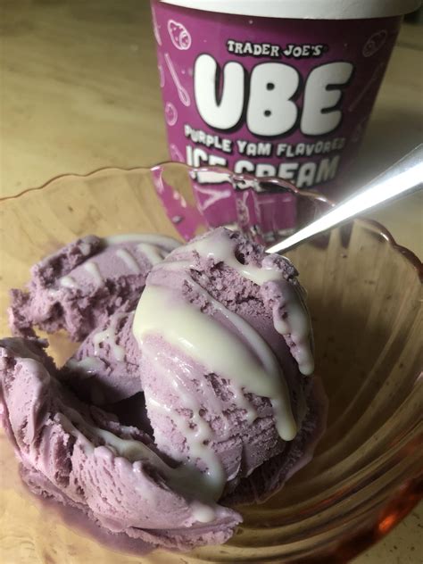 Trader Joes Ube Ice Cream With A Condensed Milk Drizzle Wishing I Had