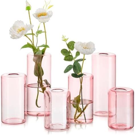 Lot De 12 Vases À Fleurs Cylindriques En Verre Roses Pour Fleurs À Col