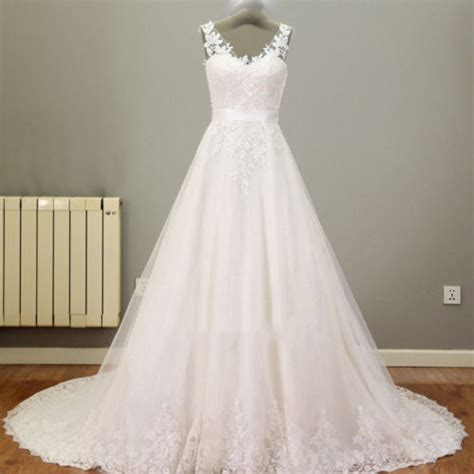 White Ivory Lace A Line New Wedding Dress Bridal Gown Custom Size 4 6 8