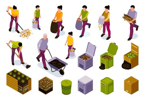 Isometric Gardeners Farmers Work In Garden Vector Image