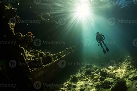 Free Diver Exploring A Shipwreck AI Generative 31585107 Stock Photo At