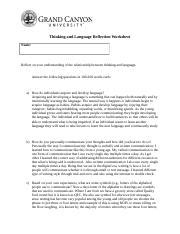 PHI105 Thinking And Language Reflection Worksheet Docx Thinking And