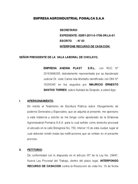 Modelo De Casación Ley Procesal Debido Al Proceso