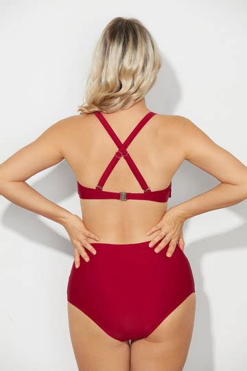 Red V Neck Twist Front High Waist Two Piece Bikini Set