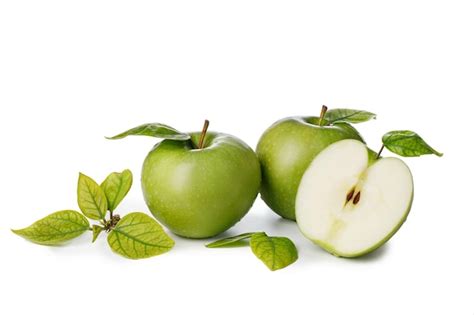 Premium Photo Group Of Ripe Green Apple Fruits With Half And Green