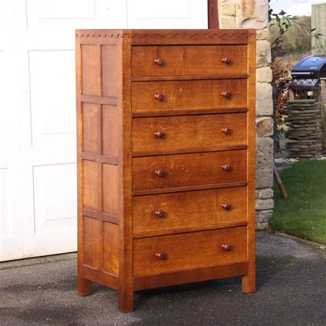 Robert Thompson ‘mouseman’ Oak 6 Drawer Tall Chest Of Drawers David Siddall Antiques