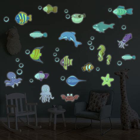 Sticker Phosphorescent Lumineux ANIMAUX MARINS Autocollant Mural