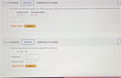 Solved The initial and terminal points of a vector are | Chegg.com