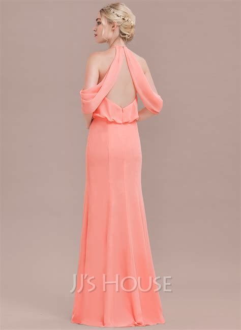 Trumpet Mermaid Scoop Neck Floor Length Chiffon Bridesmaid Dress With