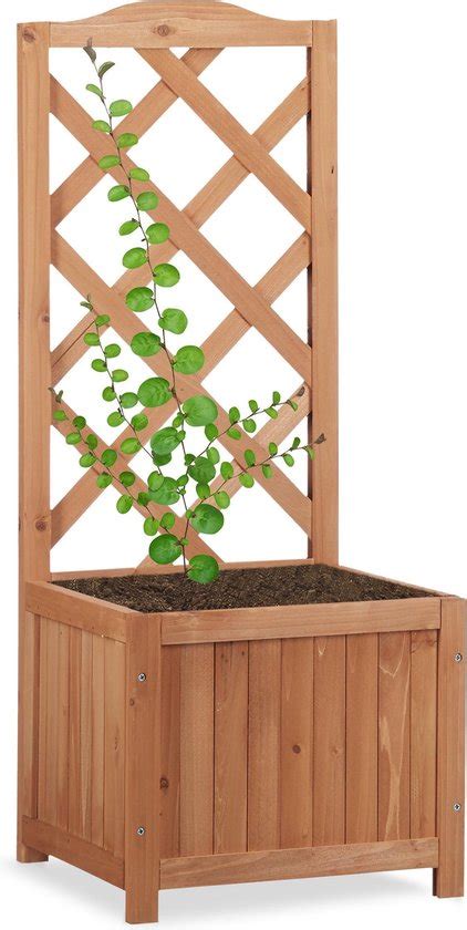 Relaxdays Klimrek Met Plantenbak Rankhulp Houten Plantenrek