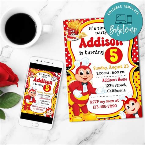 Jollibee Birthday Invitation Customizable Template Diy Createpartylabels