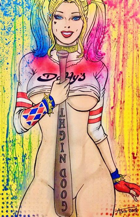 Nude Sexy Harley Quinn Baseball Pop Art In Red Raven S Collectionneur