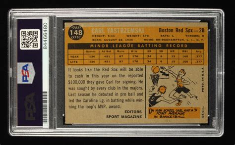 Carl Yastrzemski Signed 1960 Topps 148 RS RC Inscribed HOF 89 PSA