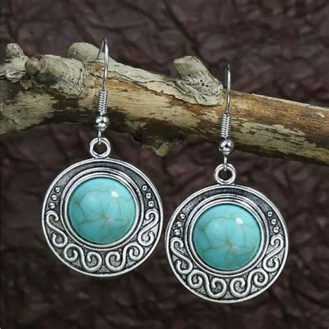 Jewelry Vintage Style Boho Drop Dangle Turquoise Earrings Ancient