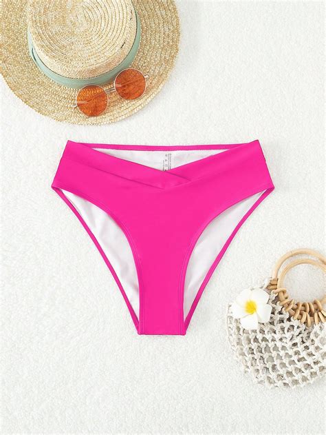 Shein Swim Basics Plain High Cut Bikini Bottom Shein Uk