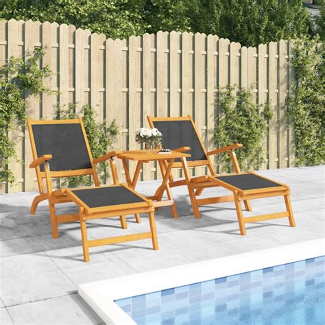 Chaises longues d extérieur 2 pcs Acacia massif et textilène SALALIS