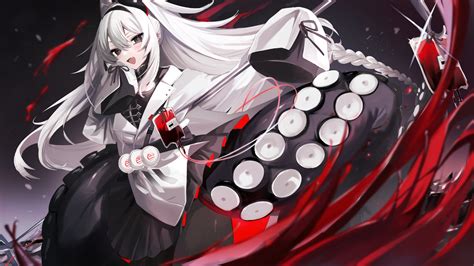 Wallpaper Blood Tentacles Anime Girls White Hair Red Eyes Braids My XXX Hot Girl