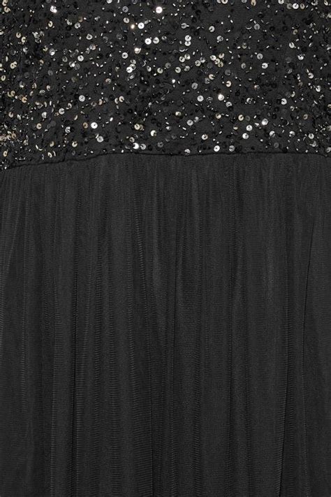 Luxe Plus Size Curve Black Angel Sleeve Hand Embellished Sequin Maxi