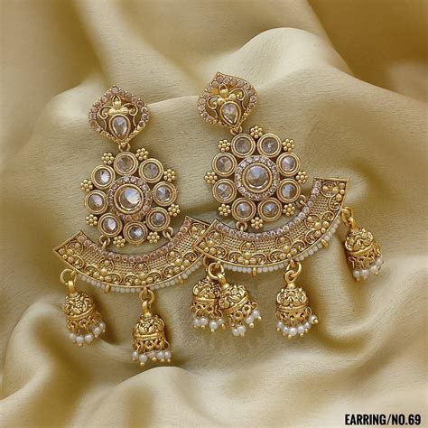 Rasrava Antique Polki Earrings Flower Style And Multi Jhumki Style