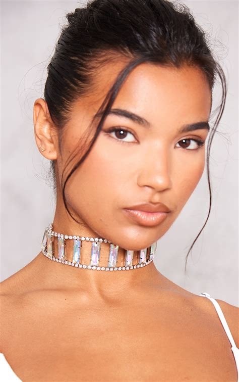 Silver Iridescent Jewelled Choker Accessories Prettylittlething