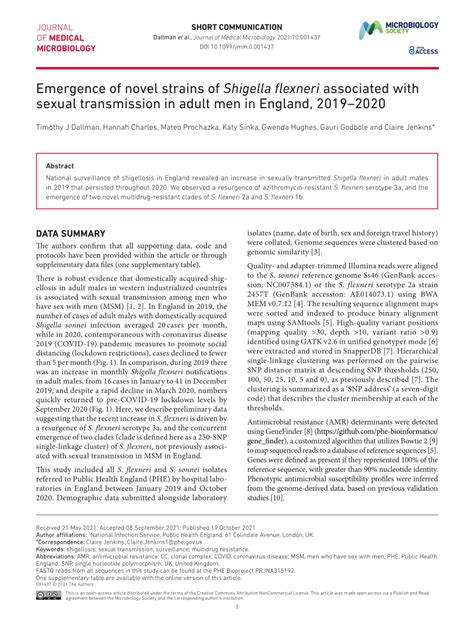 Pdf Emergence Of Novel Strains Of Shigella Flexneri Associated With Sexual Transmission In