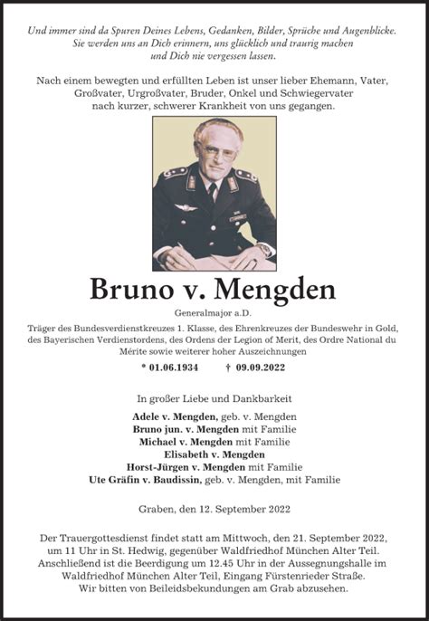 Traueranzeigen Von Bruno Von Mengden Sz Gedenken De