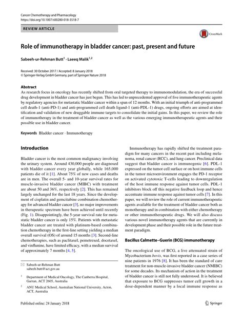 (PDF) Role of immunotherapy in bladder cancer: past, present and future