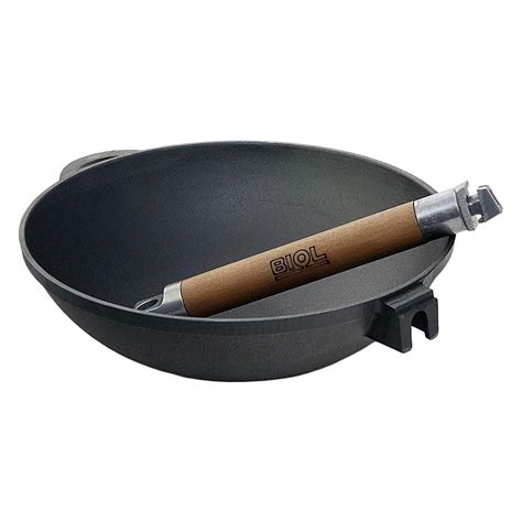 Купить сковороду WOK чугунную 24 см с деревянной ручкой и крышкой Биол ...