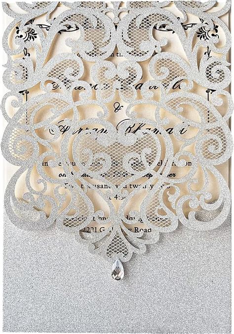 Hosmsua X Inch Pcs Silver Glitter Wedding Invitation Cards