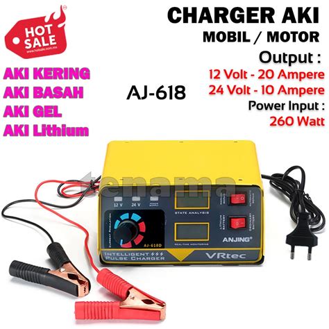 Jual VRtec Charger Aki AJ 618D 12V 24V 400AH 260W LCD Mobil Motor