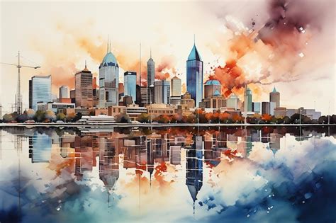 Premium AI Image Colorful Houston Cityscape Reflected In Watercolor