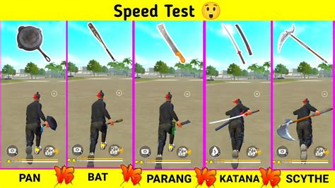 Pan Vs Bat Vs Parang Vs Katana Vs Scythe Running Speed Test In Free