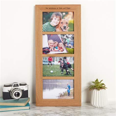 Solid Oak Personalised Multi Photo Frame Four Aperture Mijmoj