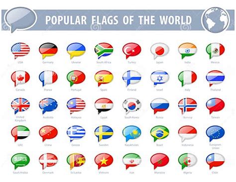 Popular Flags Of The World Speech Bubble Glossy Icons Stock