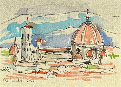 Collection of six sketches Landmarks of Italy Watercolour by Ole Karako ...