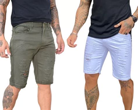 Kit Duas Bermudas Jeans Rasgada Masculina Linha Nova Parcelamento Sem