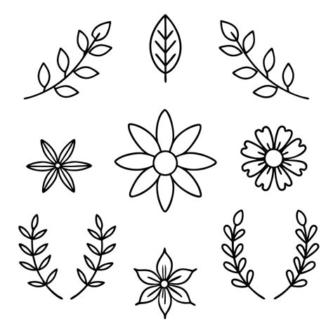 black and white drawing of flowers and leaves 1