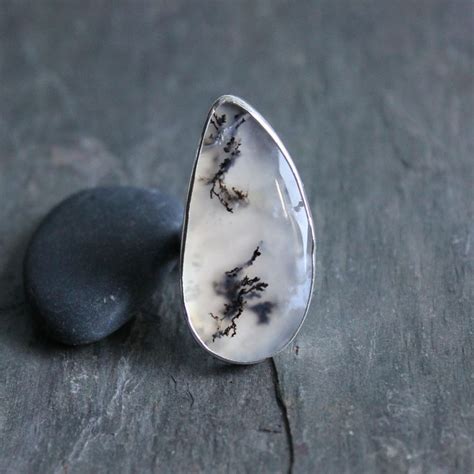 Huge Dendritic Agate Statement Ring For Small Finger Large Natural