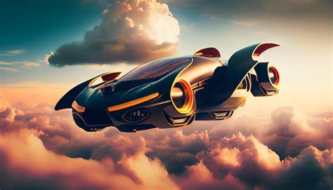 Premium Photo A Model Of A Flying Car In The Air Above The Clouds