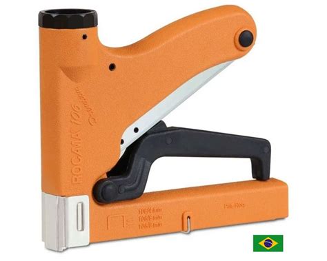 Grampeador Rocama Premium Manual Tapeceiro Blister Laranja