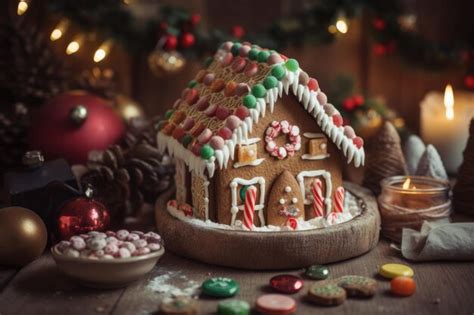 Premium Photo Gingerbread House With A Festive Bow And Colorful