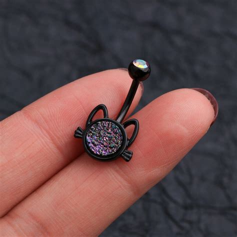 14G Schwarze Katze Bauchnabel Ring Bauchnabel Schmuck Etsy De